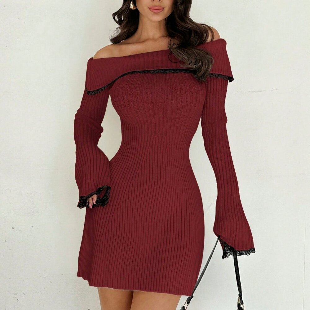 Red Elegant Women's Lace Dress - Picture 7 of 7